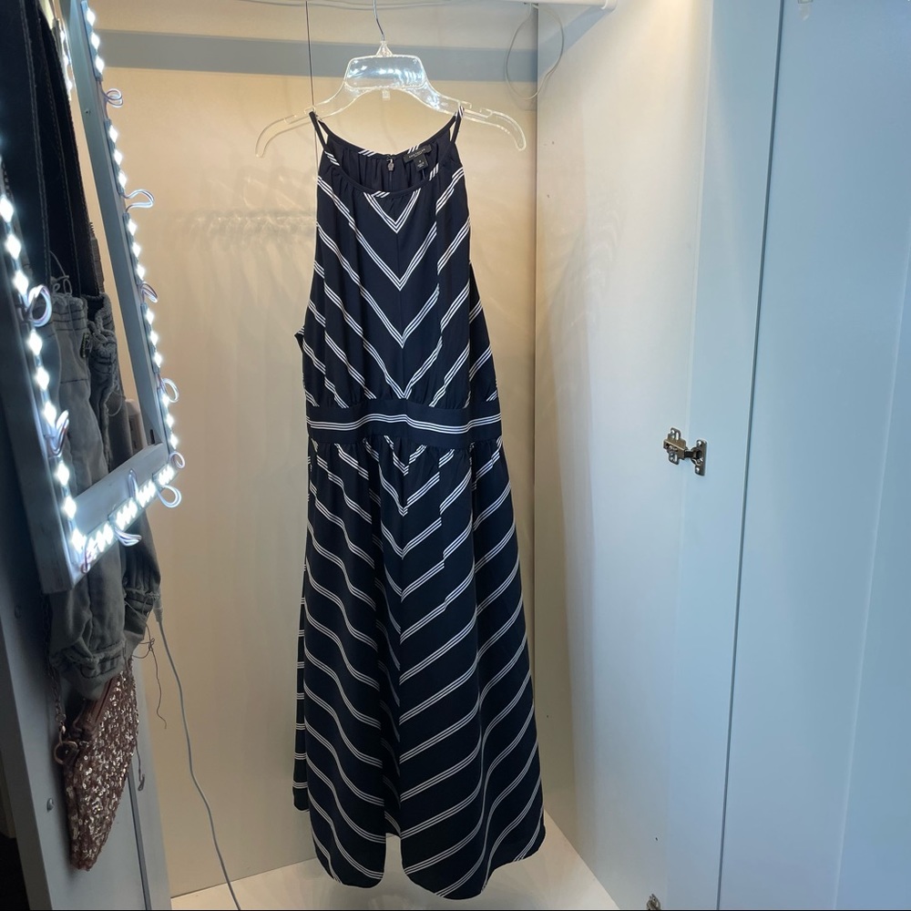 Ann Taylor Dress NWT midi Navy with white chevron stripes
